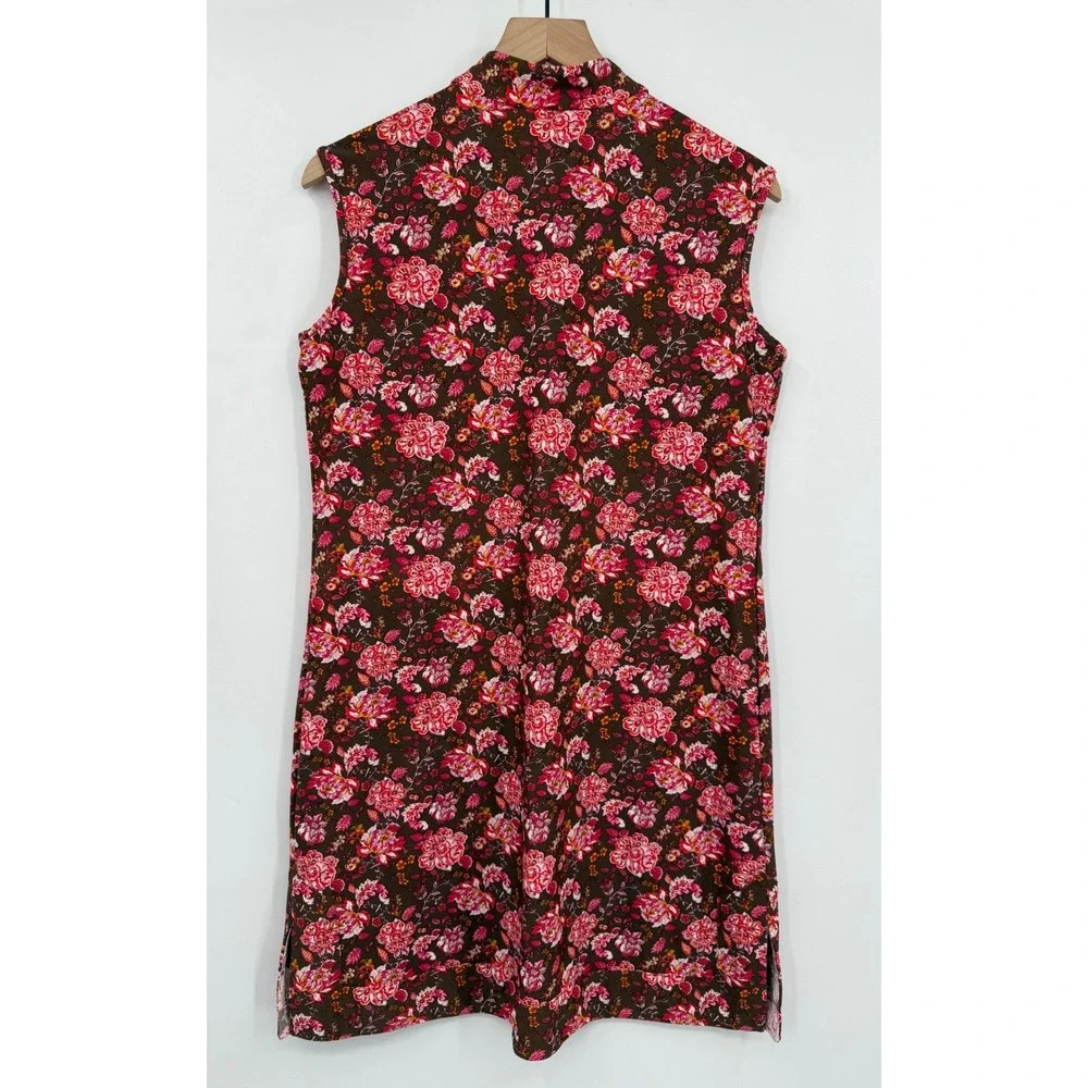 Jude Connally Dress Womens Medium Brown Pink Floral Sleeveless V-Neck Shift